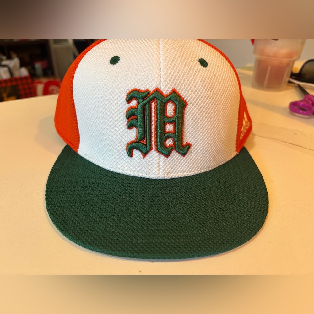 Adidas NEW White Orange & Green Baseball Cap with tags 7 3/8 UM / U of M / MIAMI